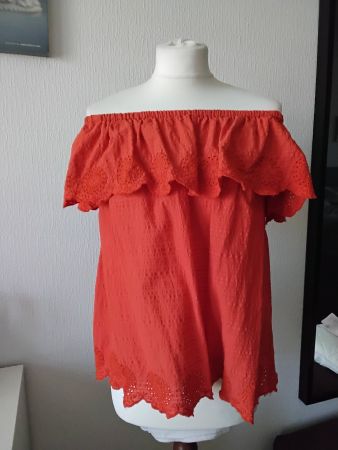 Top orange épaules dénudées dentelle ajourée -C&A T38