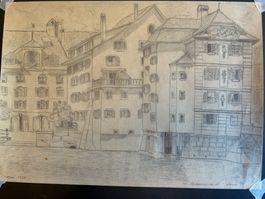 Zeichnung Hausfassaden an der Reuss (Zöpfli)
