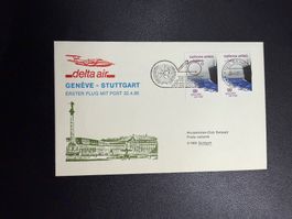 delta air Erstflugbrief Genf-Stuttgart ab UNO 1985