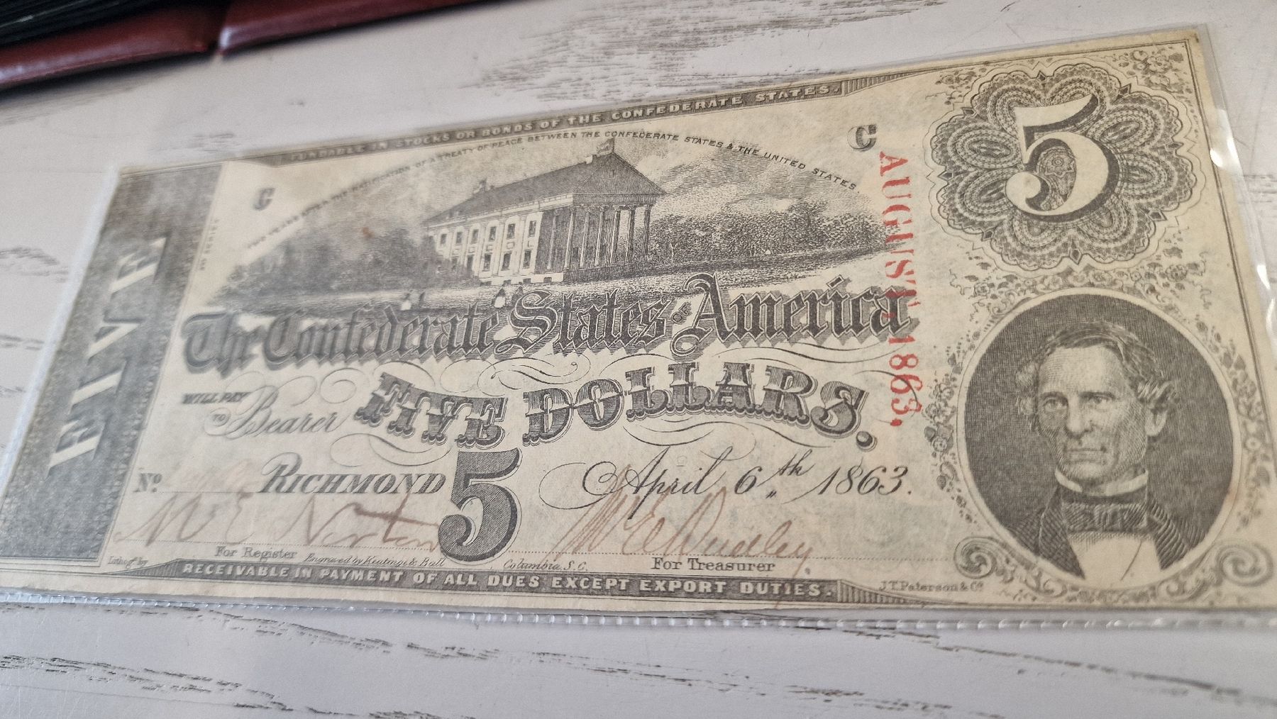 Banconote: Konvoled. Staaten von Amerika 5 Dollar 1863 Note – Usato da Herisau venduto da Antiques.AR