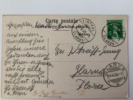 Postkarte von Linthal nach Glarus 17.05.1909 Thierfehd