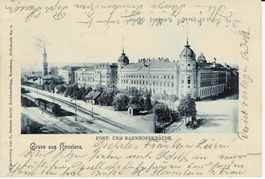 Gruss aus KONSTANZ Post-und Bahnhofgebäude gel. 1900!