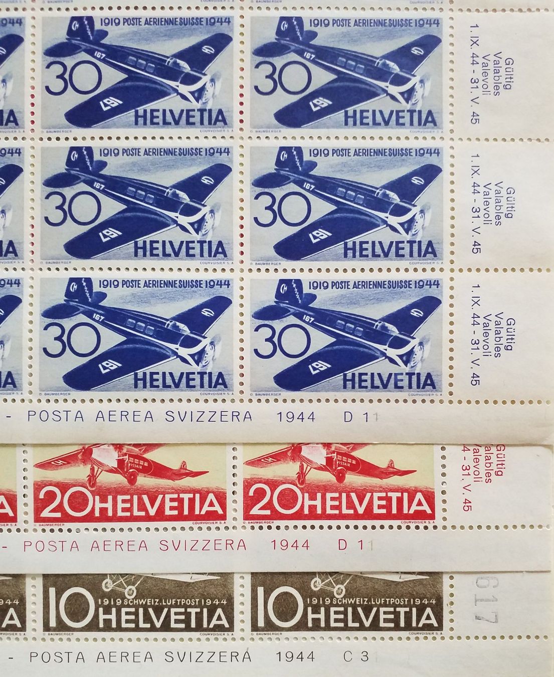 Tutti i francobolli: FO37-39, Flugpostmarken im Bogen postfrisch Kt. 200.-++ – Nuovo (secondo la descrizione) da Baden venduto da Eggi 1