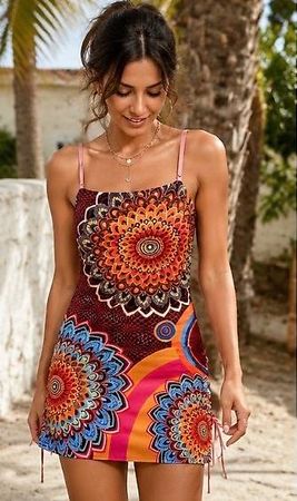 Vends robe à bretelles imprimé Mandala