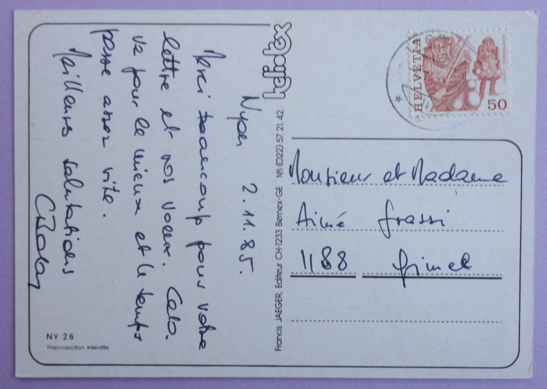 Cartoline postali: Nyon – Usato da Fétigny venduto da Billy2miny 1