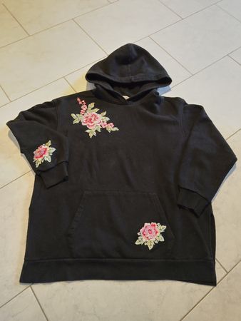 Schwarzer Hoodie mit Blumenstickerei, Grösse XL, Top!