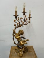 antike Engelstischlampe Barock Stil Holz Metall ca. um 1850