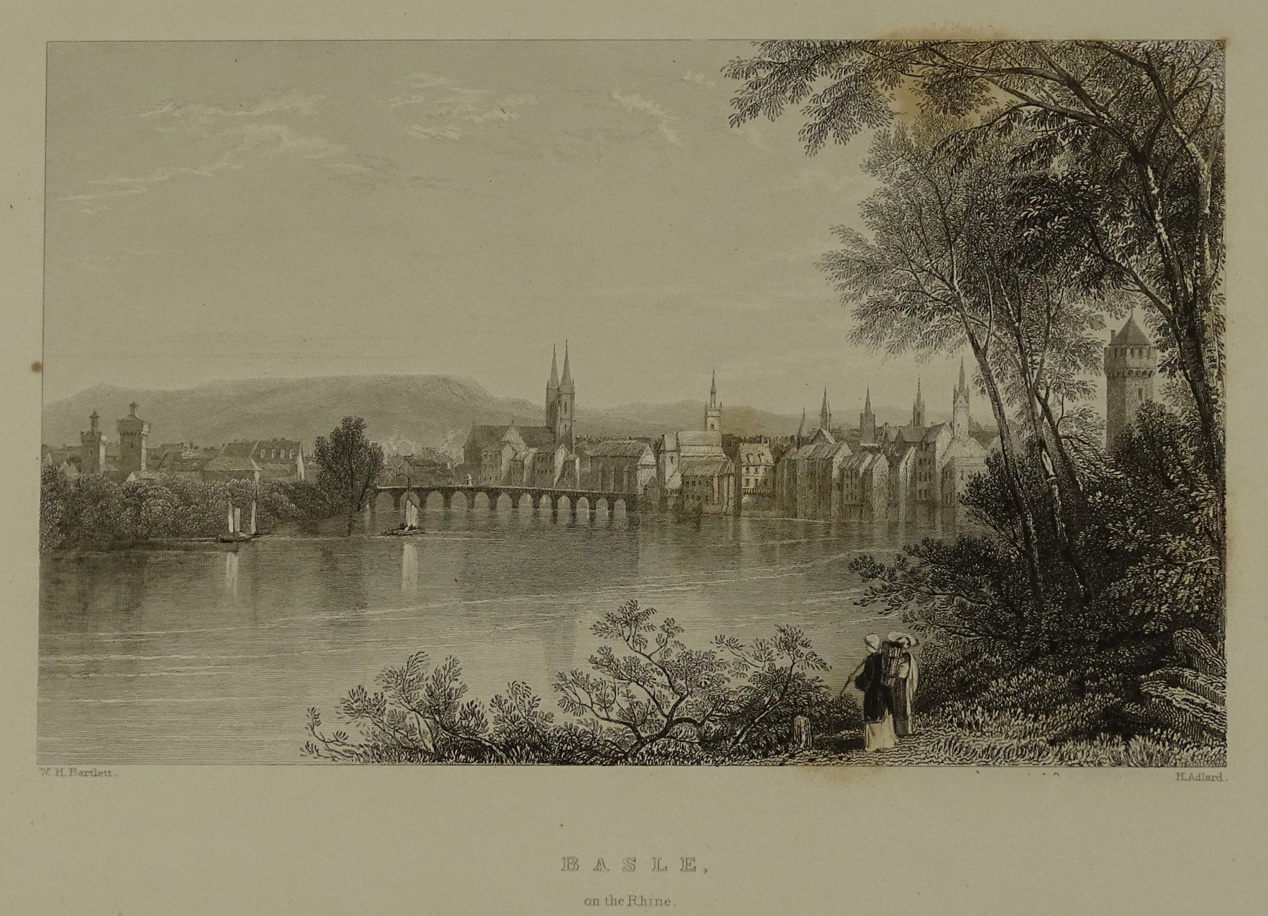Gravures: BASEL, STAHLSTICH NACH BARTLETT 1836 – D'occasion à Grüningen par Kartensammler