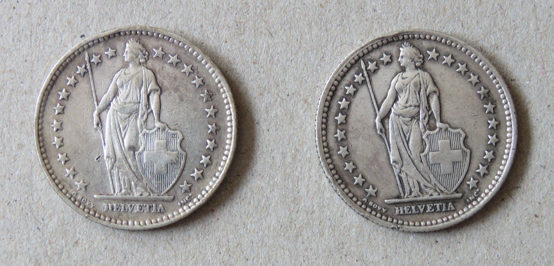 Alle Münzen: 2 x Fr. 2.-  1940 und 1944 – Gebraucht aus Kreuzlingen von Koi4 1