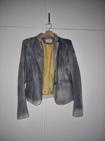 MILESTONE Lederjacke Grau Grösse 38 Damen kurz guter Zustand