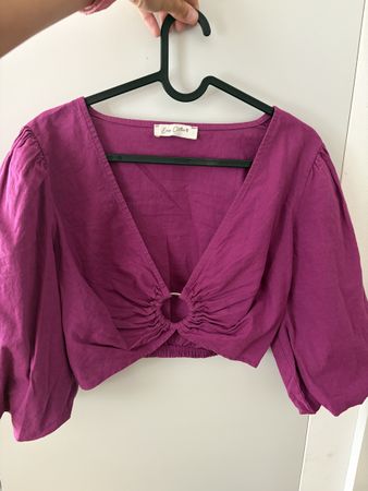 Crop top Easy Clothes violet manches bouffantes taille S