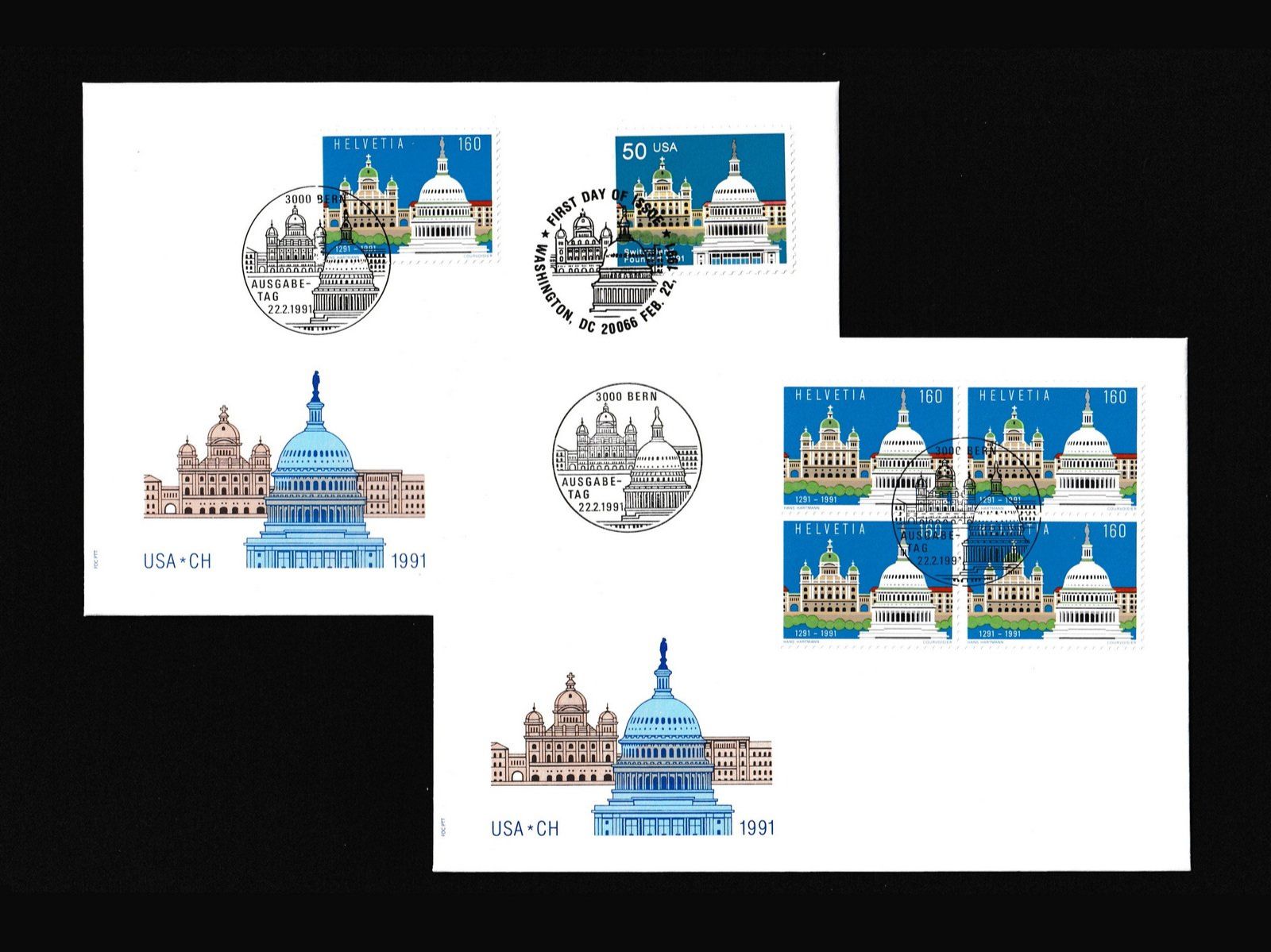 Tutti i francobolli: 2x FDC Schweiz - USA "Ausgabe 1991" – Nuovo (secondo la descrizione) da Dübendorf venduto da Jumbo1990