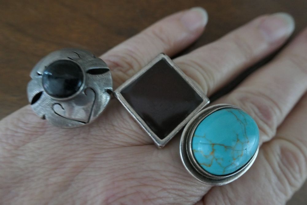 Bague Argent - Main Et Fleur Turquoise - Taille 59 - Occasion