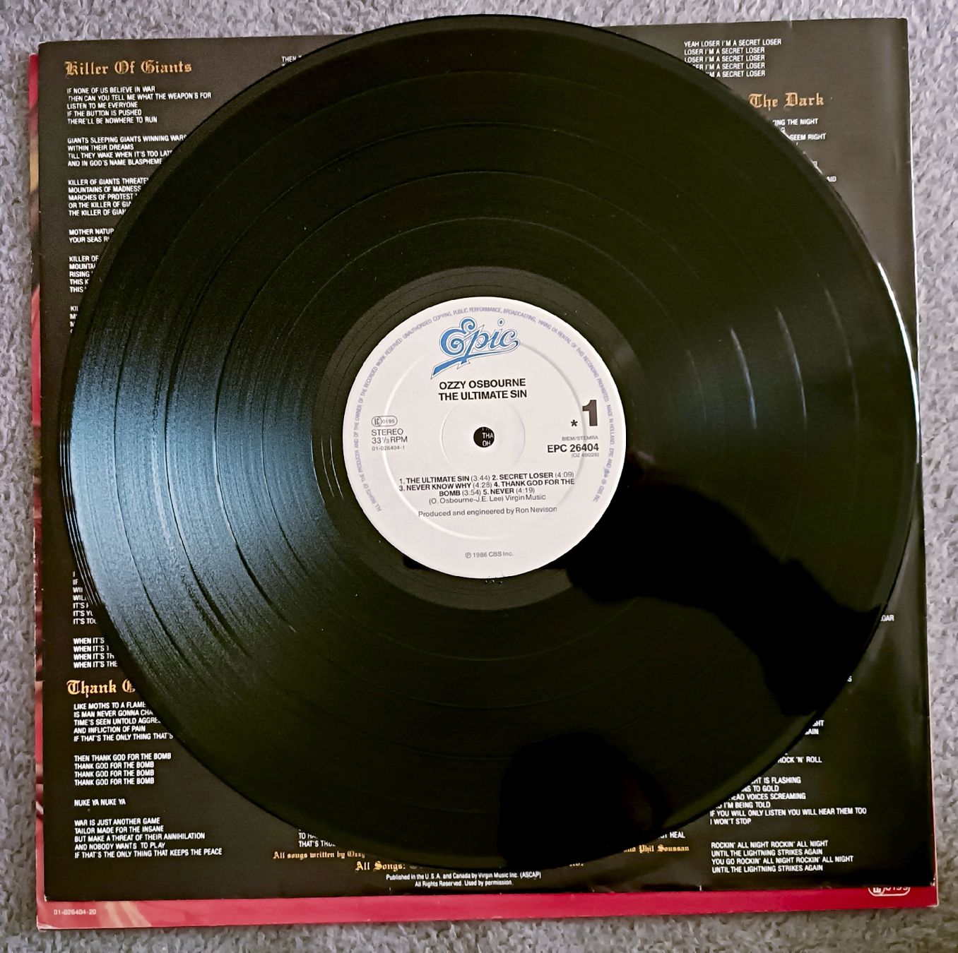 Dischi in vinile: OZZY OZBOURNE - The Ultimate Sin LP – Usato da Luzern venduto da cryptonic79 2