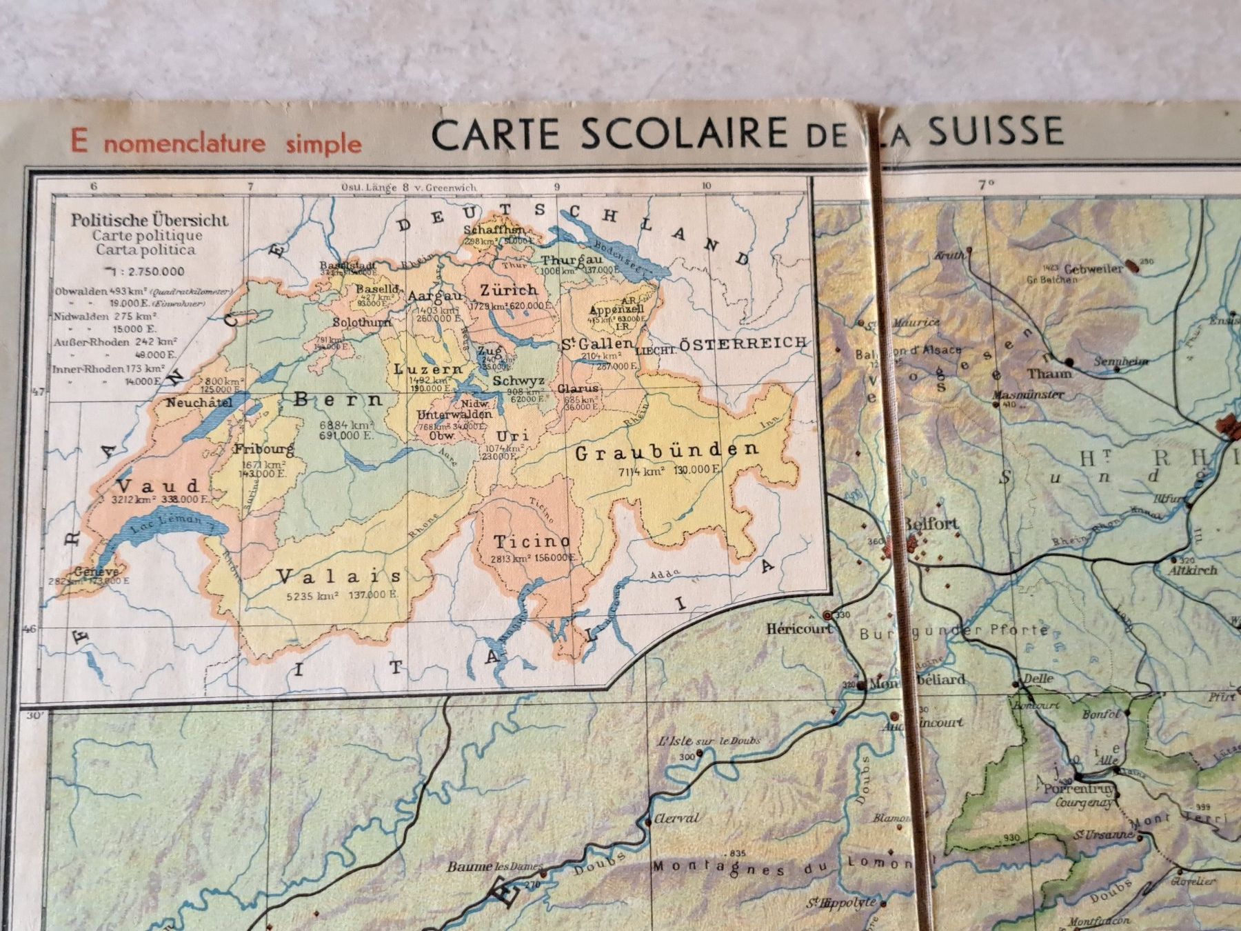 Cartine & Atlanti: ANCIENNE CARTE  SCHUL CARTE DER SCHWEIZ – Usato da couvet venduto da carlin01 2