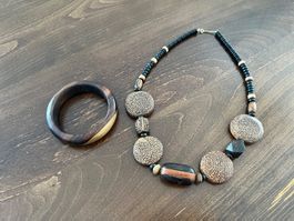 Schmuck Set Holz Armreif und Halskette