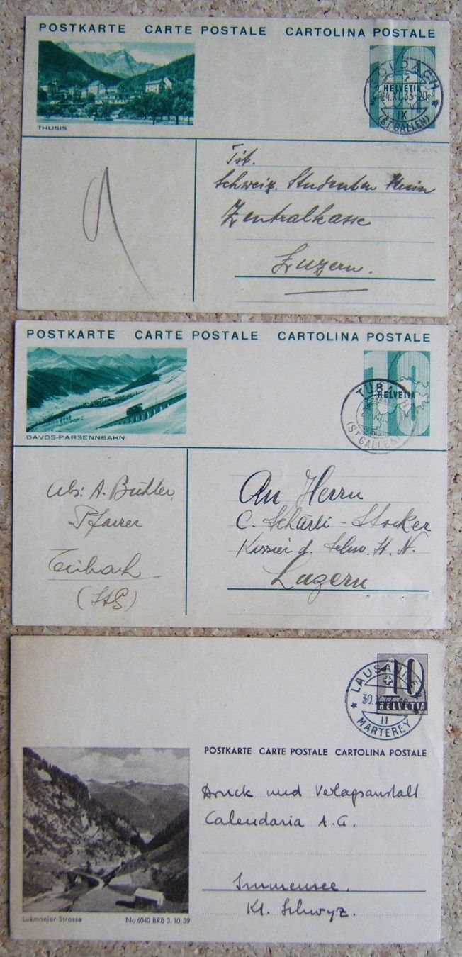 Tutti i francobolli: 3 BILDPOSTKARTEN KT. GRAUBÜNDEN 1933 / 1934 / 1944 – Usato da Brunnen venduto da Nonne04