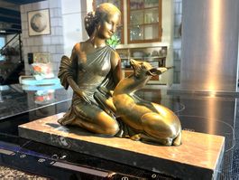 ART DECO FRAUSKULPTUR ZINKGUSS BRONZIERT MARMOR FRANCE,1930