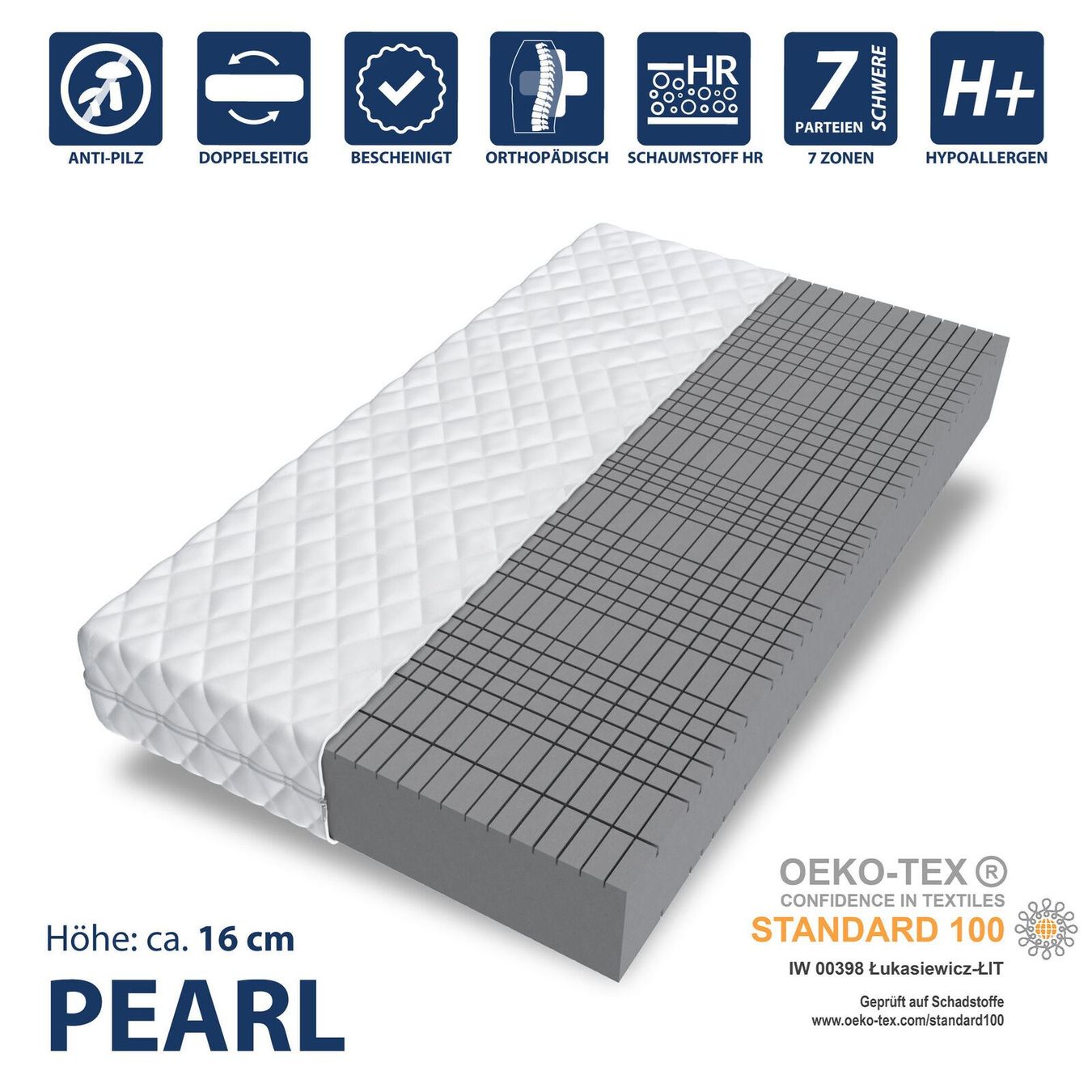 Materassi: Matratze 90x200 PEARL - H4 - 16cm – Nuovo e nell'imballaggio originale da Wallenwil venduto da toesstal-vertrieb