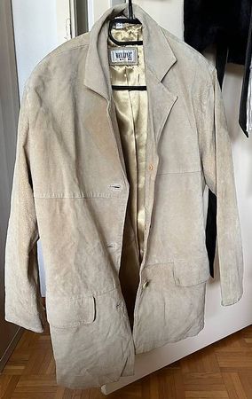 Veste 3/4, en daim, beige clair, taille 38