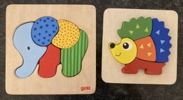 2x Holzpuzzle Elefant und Igel