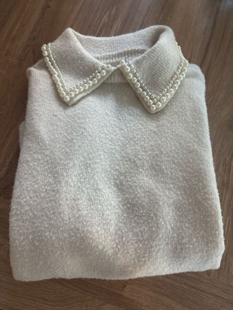 Edler Winter Pullover mit Perlenkragen, neuwertig, Gr. M