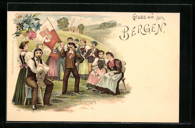 Ansichtskarten: Litho Mann beim Fahnenschwingen mit best – Gebraucht aus Berlin von bartko-reher
