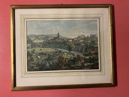Alte Lithographie "Vue de la Ville de Fribourg" gerahmt!