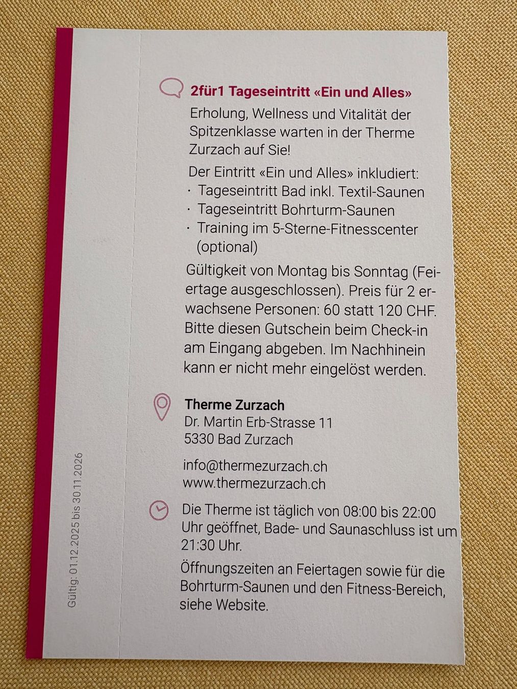 Therme Zurzach 2 für 1 Eintritt Thermalbad Bad Zurzach (Neu (gemäss ...