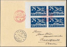 1929 Karte Zeppelin-Post CH-Flug o St. Gallen F5 4erB ab 1.-