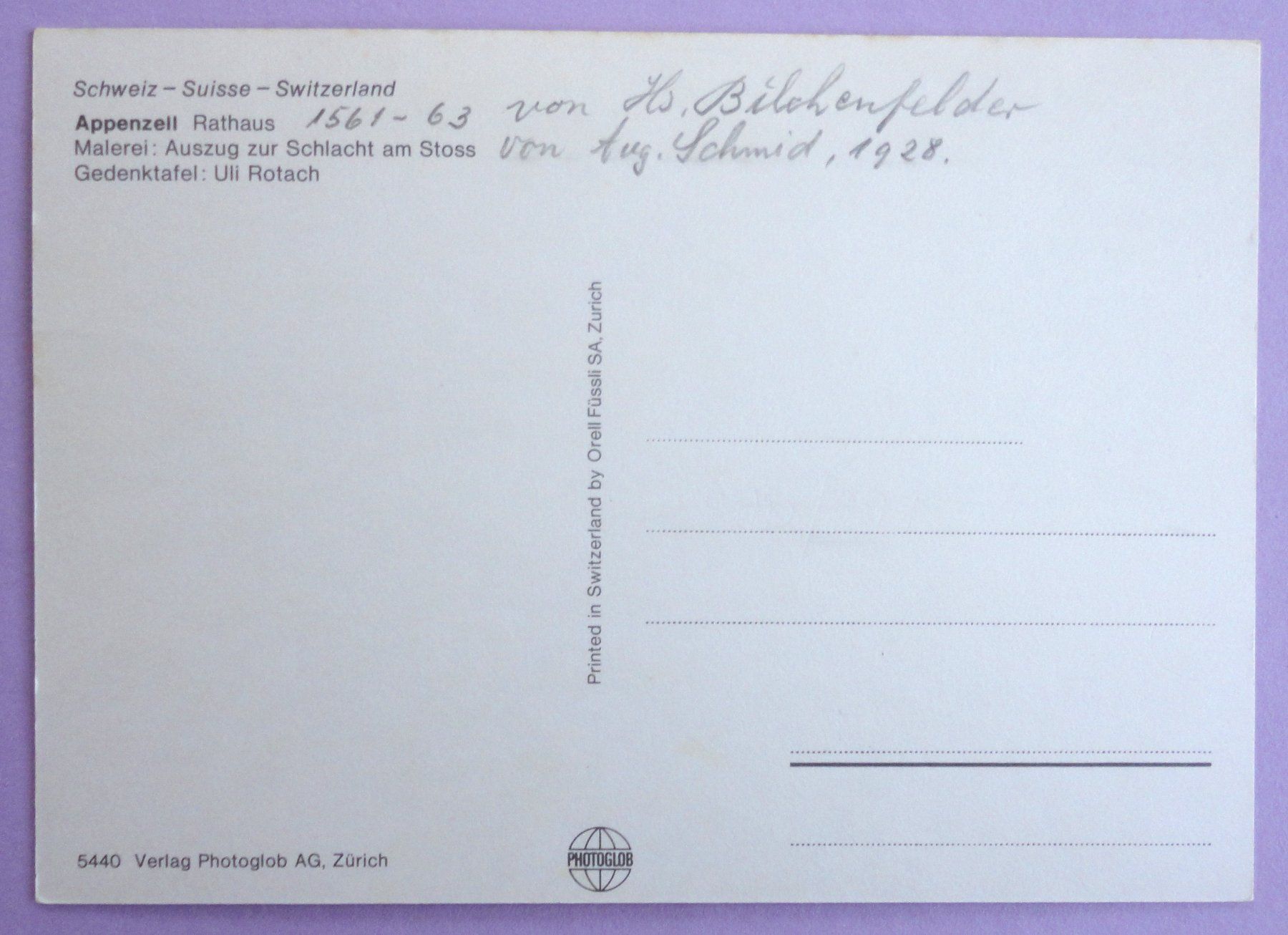 Cartoline postali: Appenzell - Rathaus – Usato da Fétigny venduto da Billy2miny 1