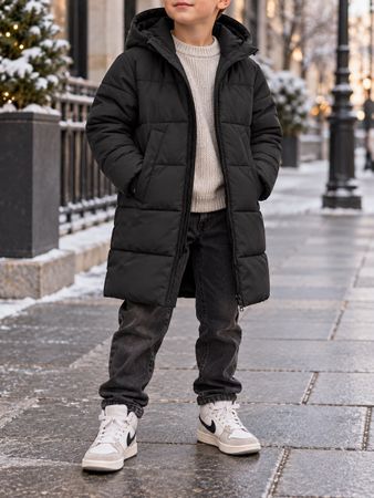 LONGUE DOUDOUNE NOIRE À CAPUCHE