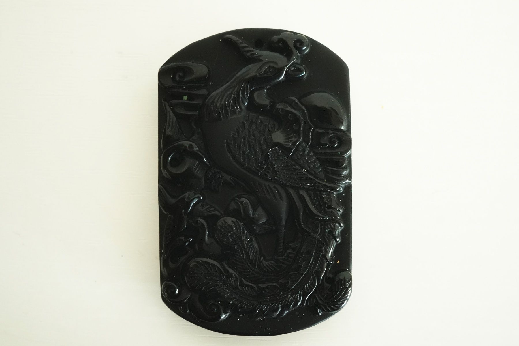 Ciondoli: Schnitzerei Anhänger schwarzer Stein Phönix China Amulett – Usato da Volketswil venduto da HeredisAntiques 3