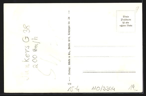 Cartoline postali: Junker's Ganzmetallflugzeug D 2500 Gener – Usato da Berlin venduto da bartko-reher 1