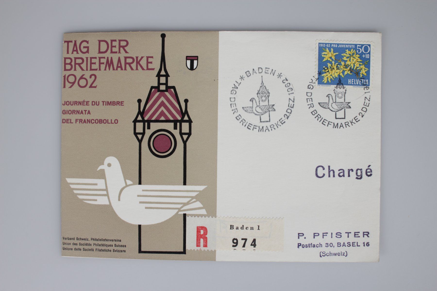 Tutti i francobolli: Tag der Briefmarke 1962 Baden Einschreiben – Usato da Basel venduto da IRMAundFRED