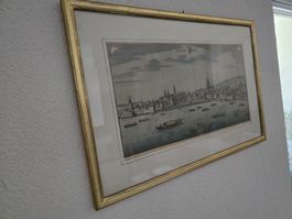Stich Ansicht von Zuerich historisch gerahmt 