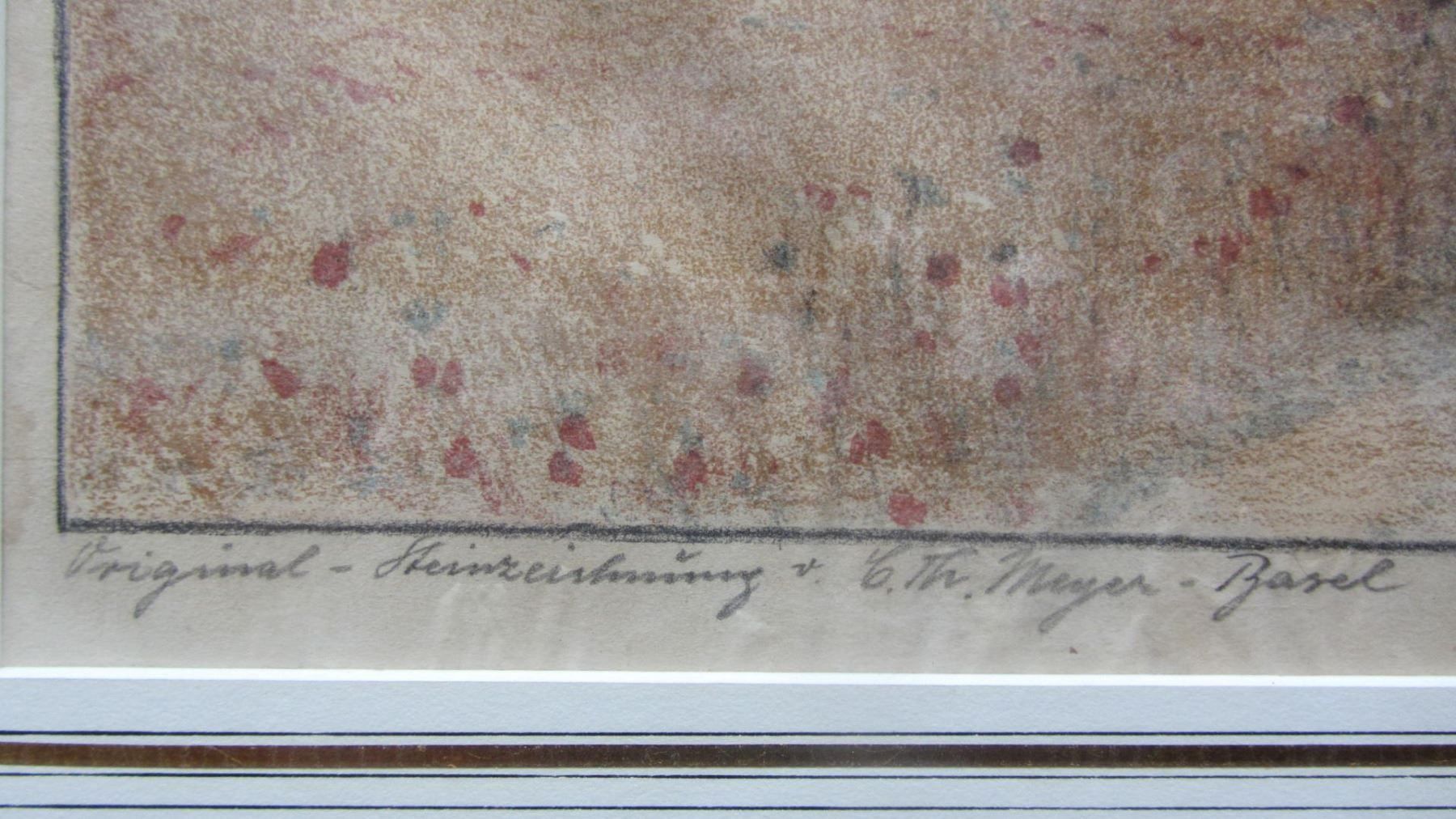 Grafiken & Lithographien: Original Steinzeichnung Th. Meyer Basel - Goldrahmen – Gebraucht aus Krattigen von markus63 3