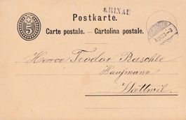 1883: 5 Rp. Ganzsache-PK mit seltenem Stabstpl. KRINAU (SG)