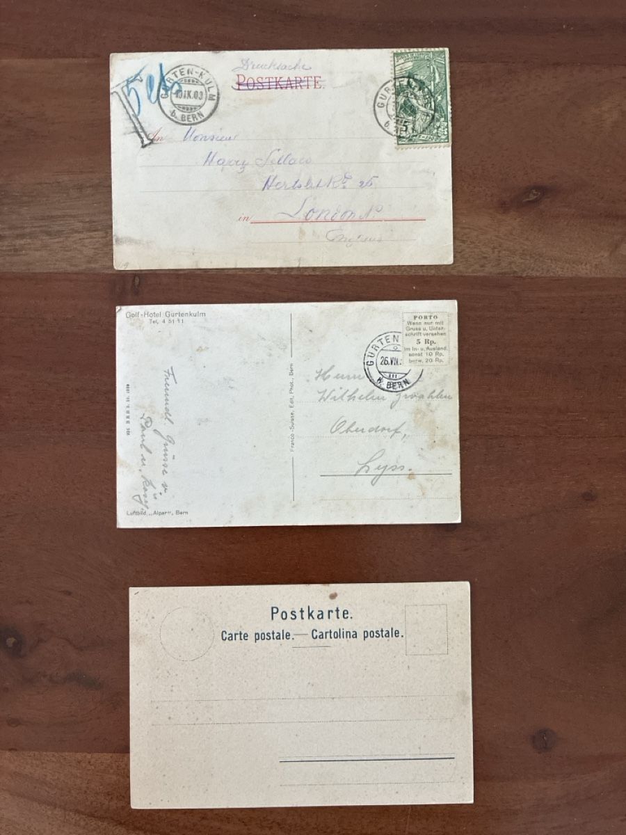 Cartoline postali: 3 Ansichtskarten Schweiz vom Gurten BE – Usato da Oftringen venduto da Cla.vD.74 1
