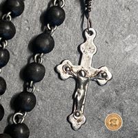 Alter Rosenkranz Holzperlen Kreuz ungewöhnliche Drahtarbeit