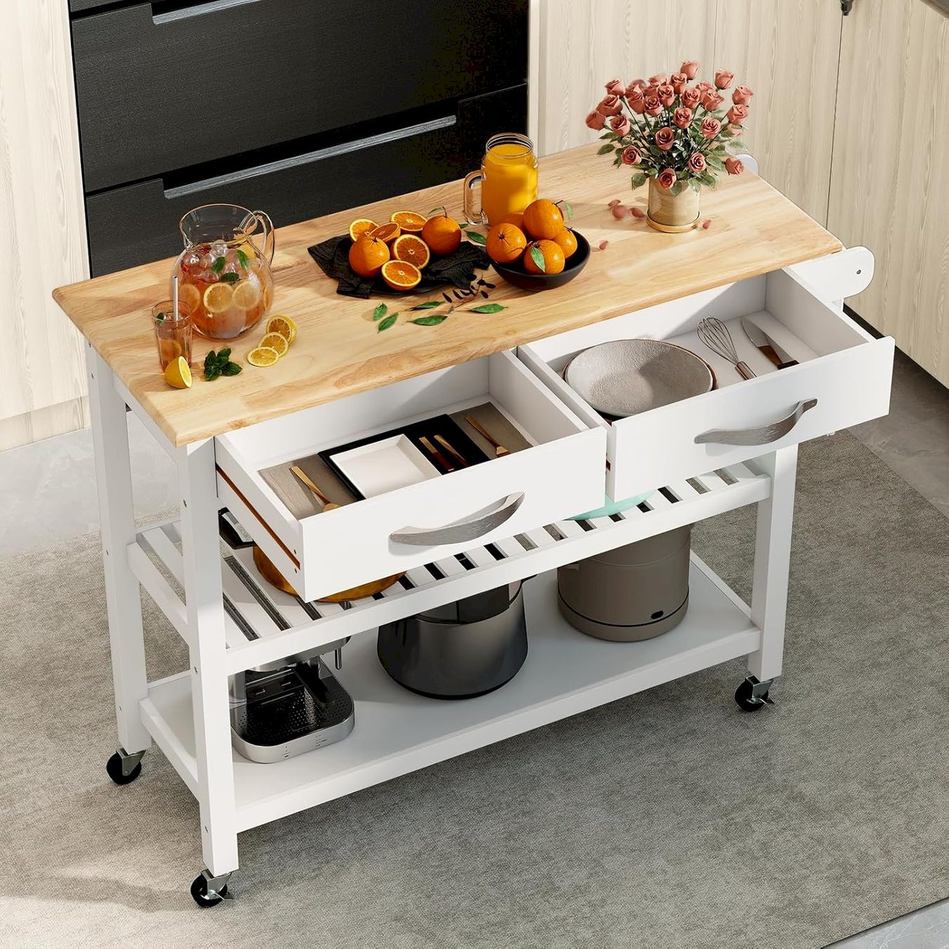 Dessertes: Küchenwagen mit Arbeitsplatte Holz-Weiß – Neuf avec emballage d'origine à Bottighofen par zaap 5