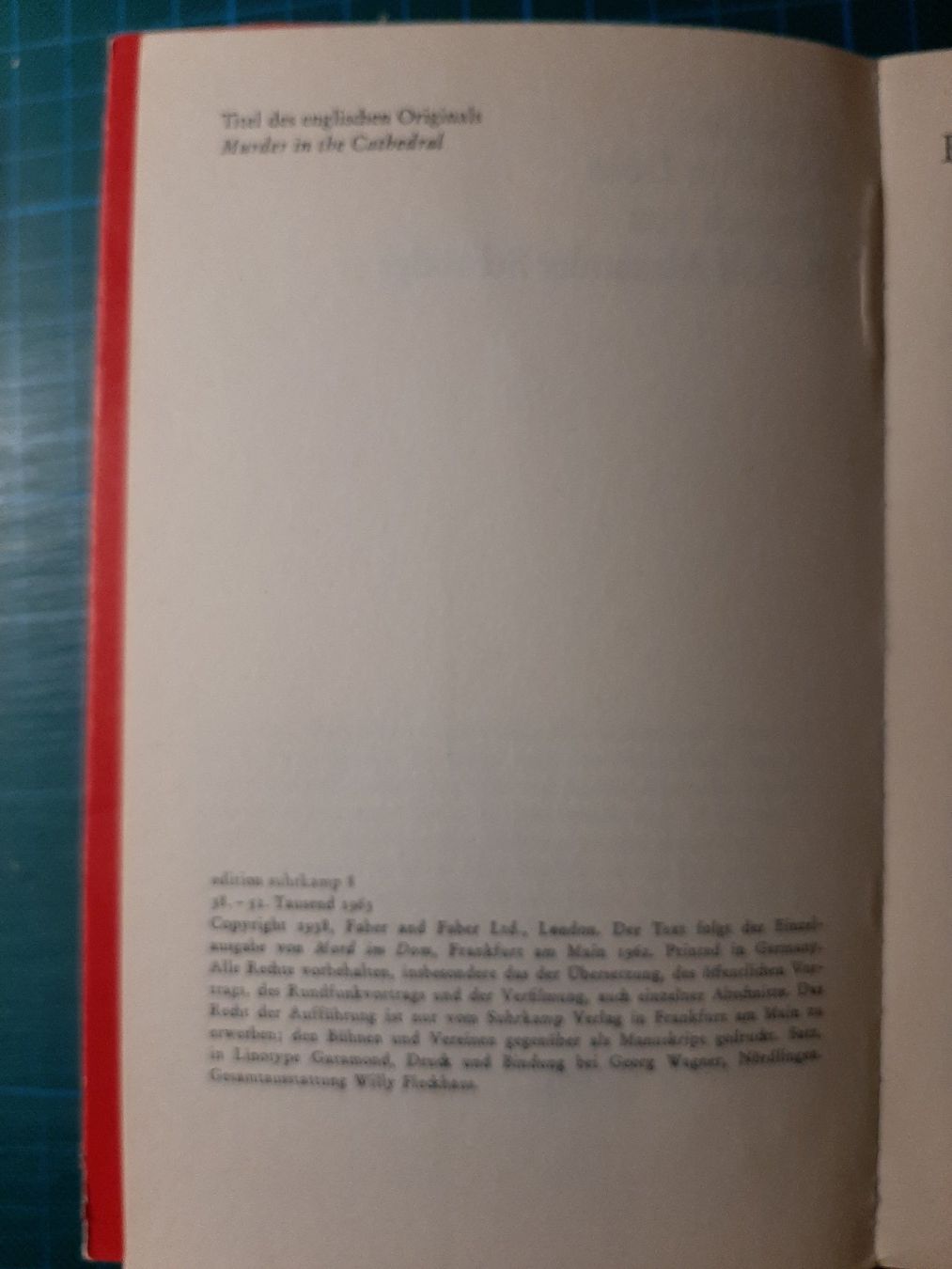 Libri: T.S. Eliot: Mord im Dom. Drama – Usato da Basel venduto da kouki51 1