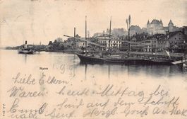 Nyon, un voilier dans le port, circulée 1901