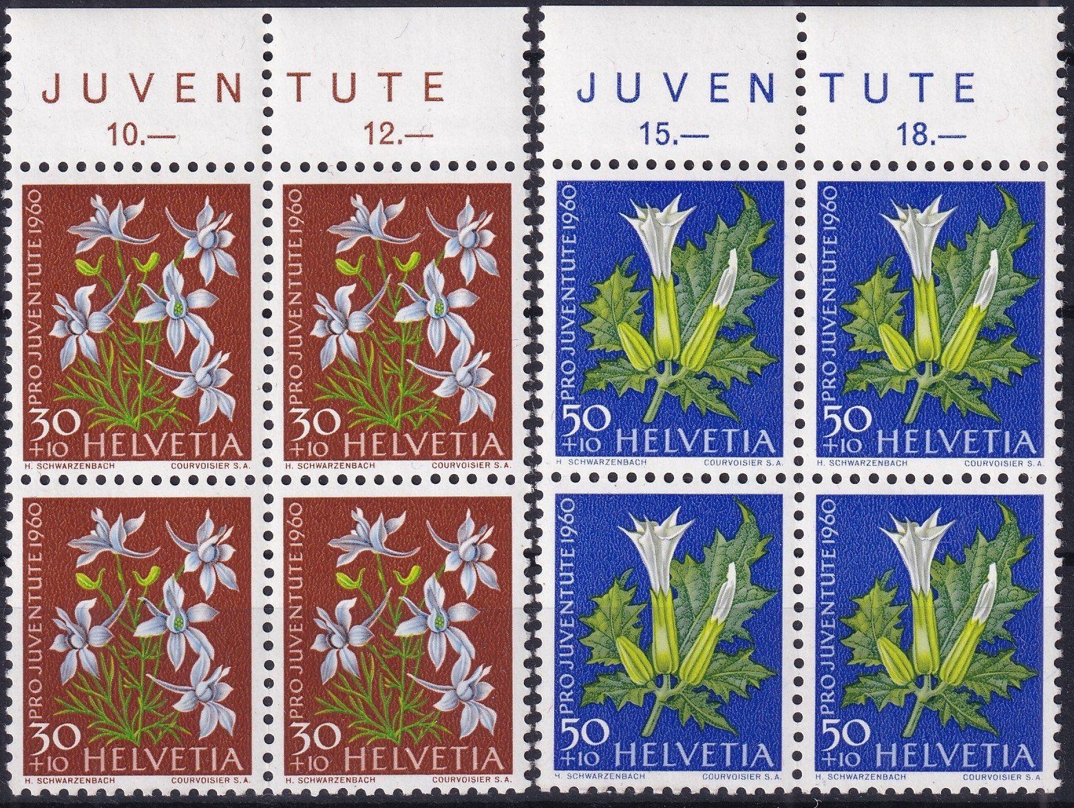Tutti i francobolli: 1960, J183-187 im Viererblock ** postfrisch, Kat: 28.-+ – Usato da Sursee venduto da Luzernerraute 3