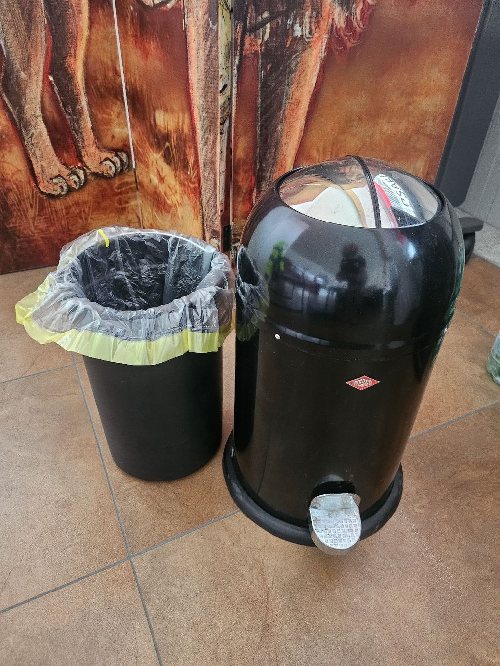 Wesco Cestini per rifiuti: Wesco Abfallbehälter schwarz mit Tretmechanismus – Usato da Busswil BE venduto da Topsign 2