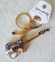 Schlüsselanhänger - GITARRE mit MIKROFON - Glitzersteine