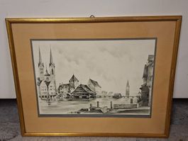 Original Lithographie A. Gysler -  mit Rahmen!