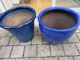 Letzte Chance Pflanzgefässe Keramik blau glasiert gebraucht
