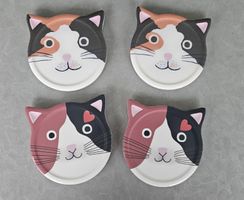 4 Untersetzer Katze Keramik bunt, Unterseite Kork, Neu