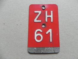 Velonummer Velo Rad ZH 1961 Zürich 61 Nummer Geschenk Bike